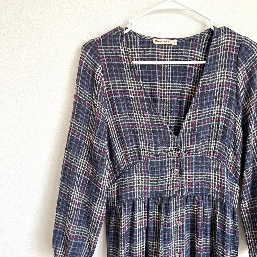 Marine Layer Maeve Purple Plaid Button Trad Dress Women's Size Medium - Picture 10 of 11
